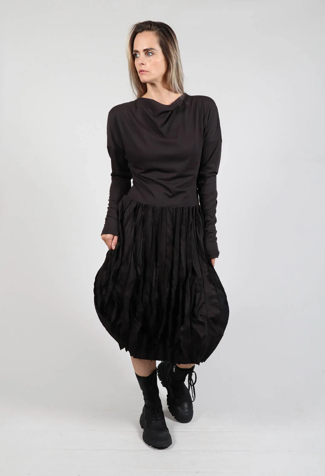 Pleated Skirt Dress in Espresso Print