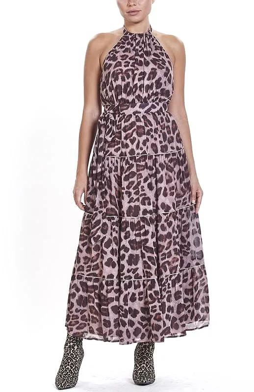 Printed leopard halter top maxi dress