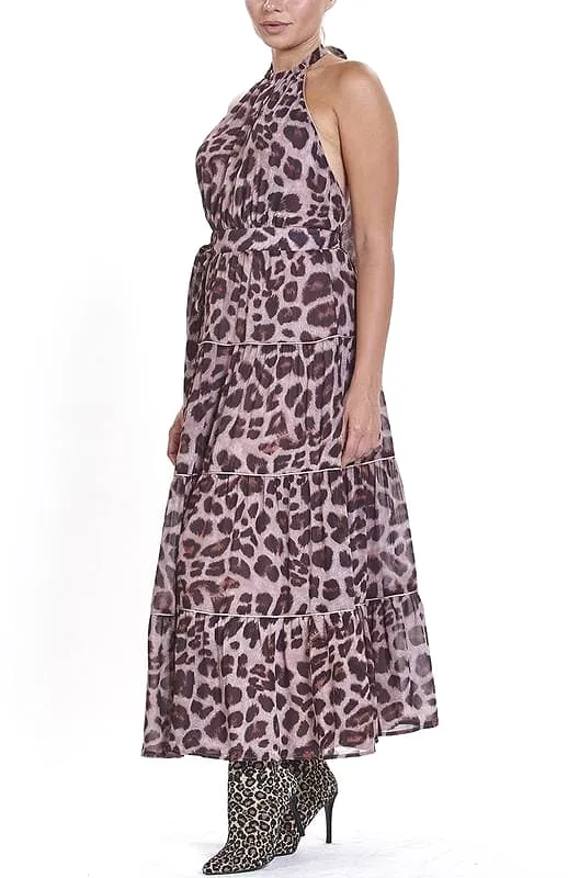 Printed leopard halter top maxi dress