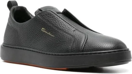 Santoni leather slip-on sneaker Black