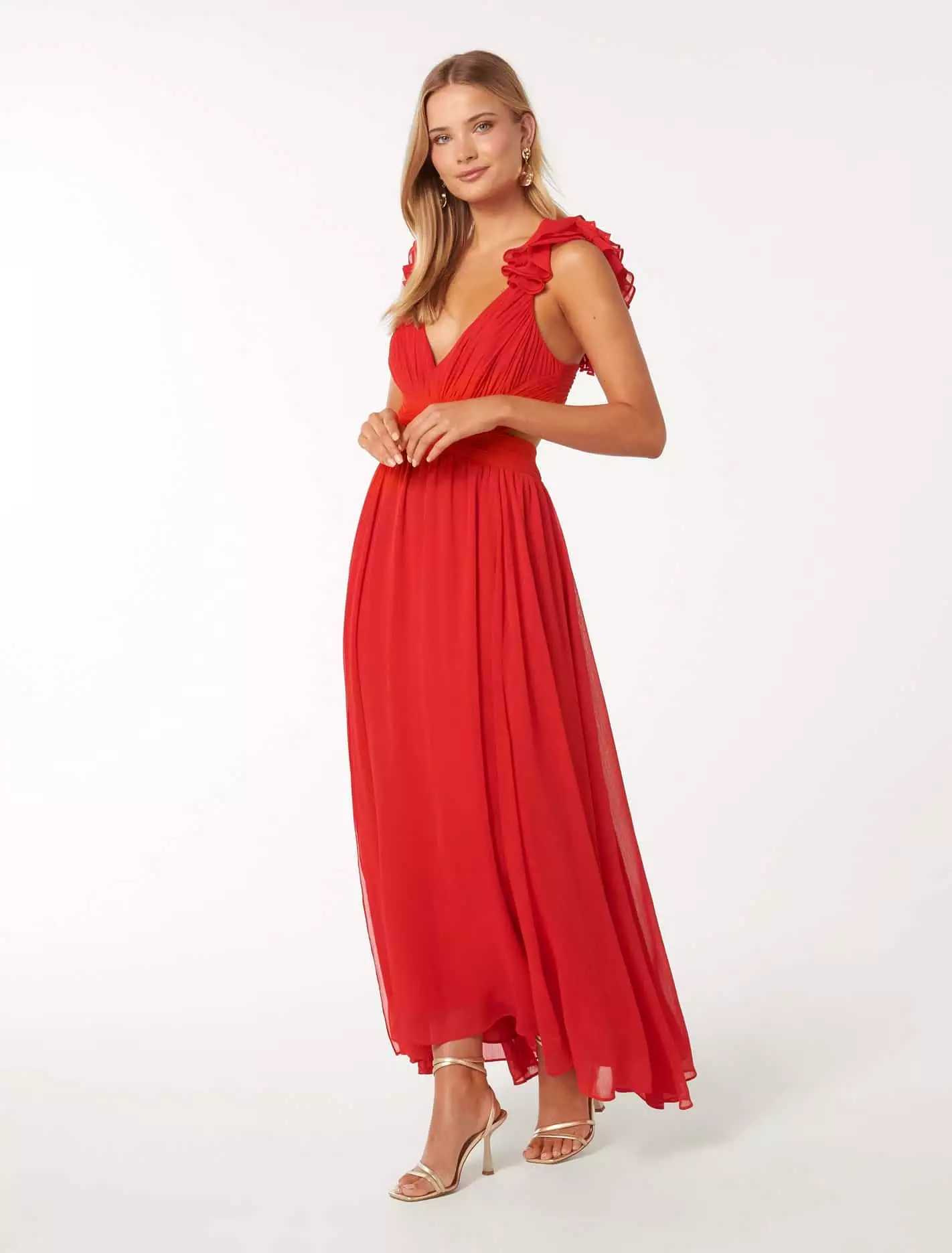 Selena Ruffle Shoulder Maxi Dress