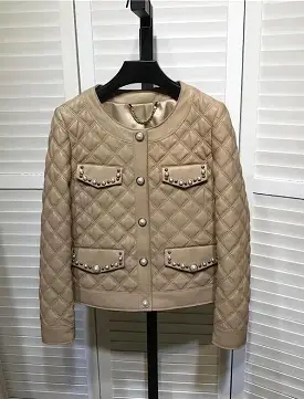 Sheepskin Studded Quilted Leather Jacket