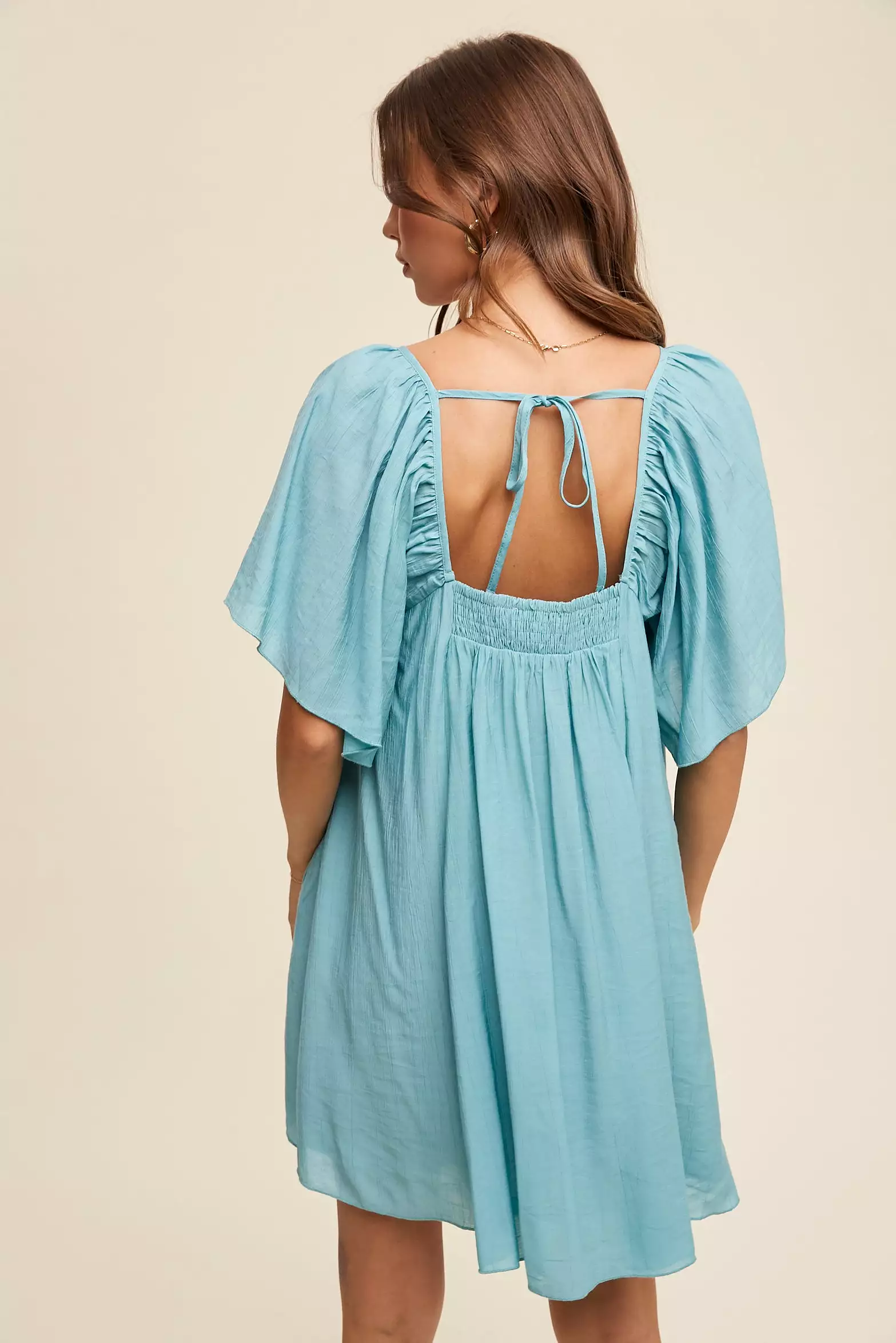 Square Neck Ruffled Design Babydoll Dress