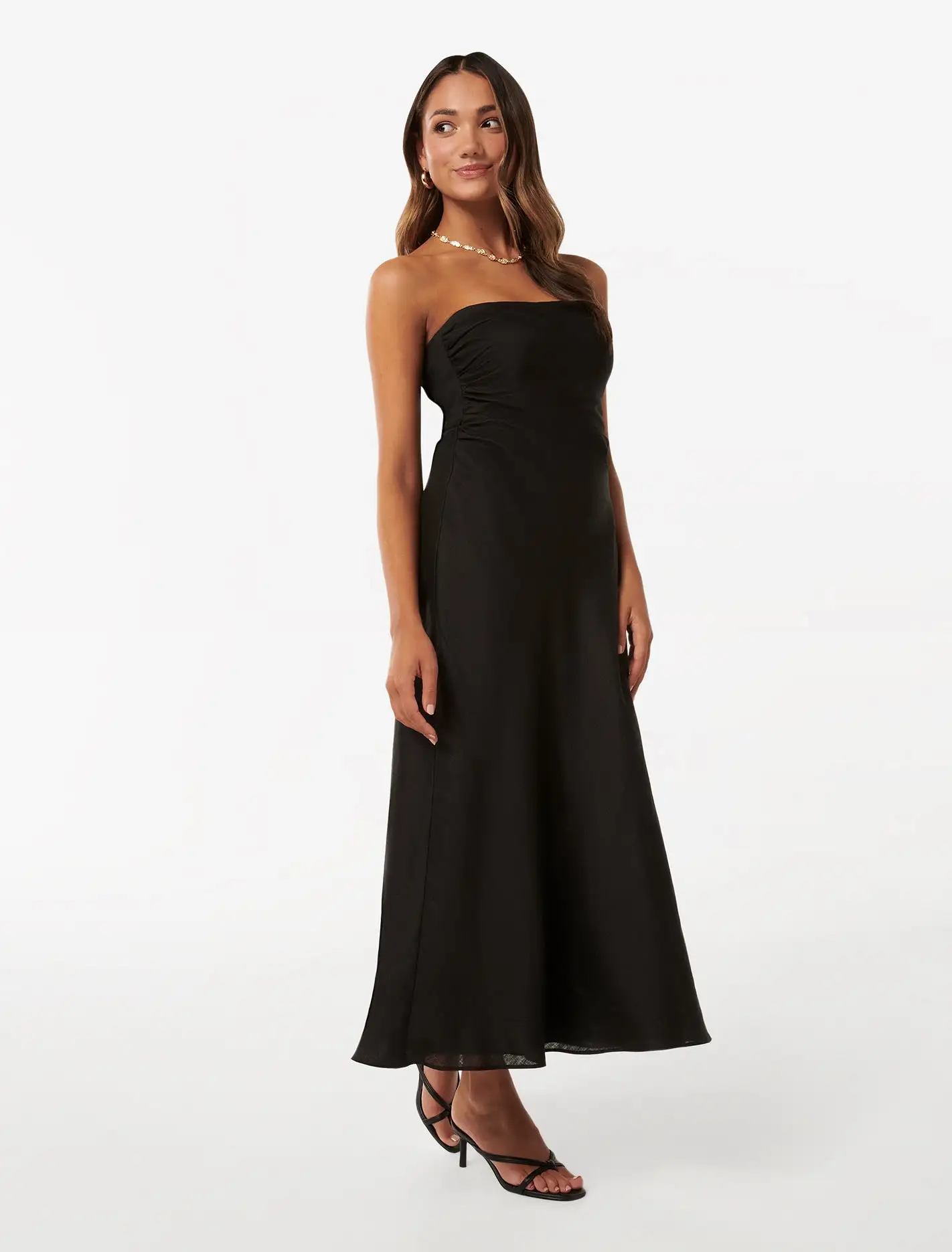 Stephanie Petite Linen Strapless Midi Dress