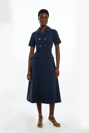 Structured Crepe Full Skirted Midaxi Tailored Shirt Dress | Karen Millen