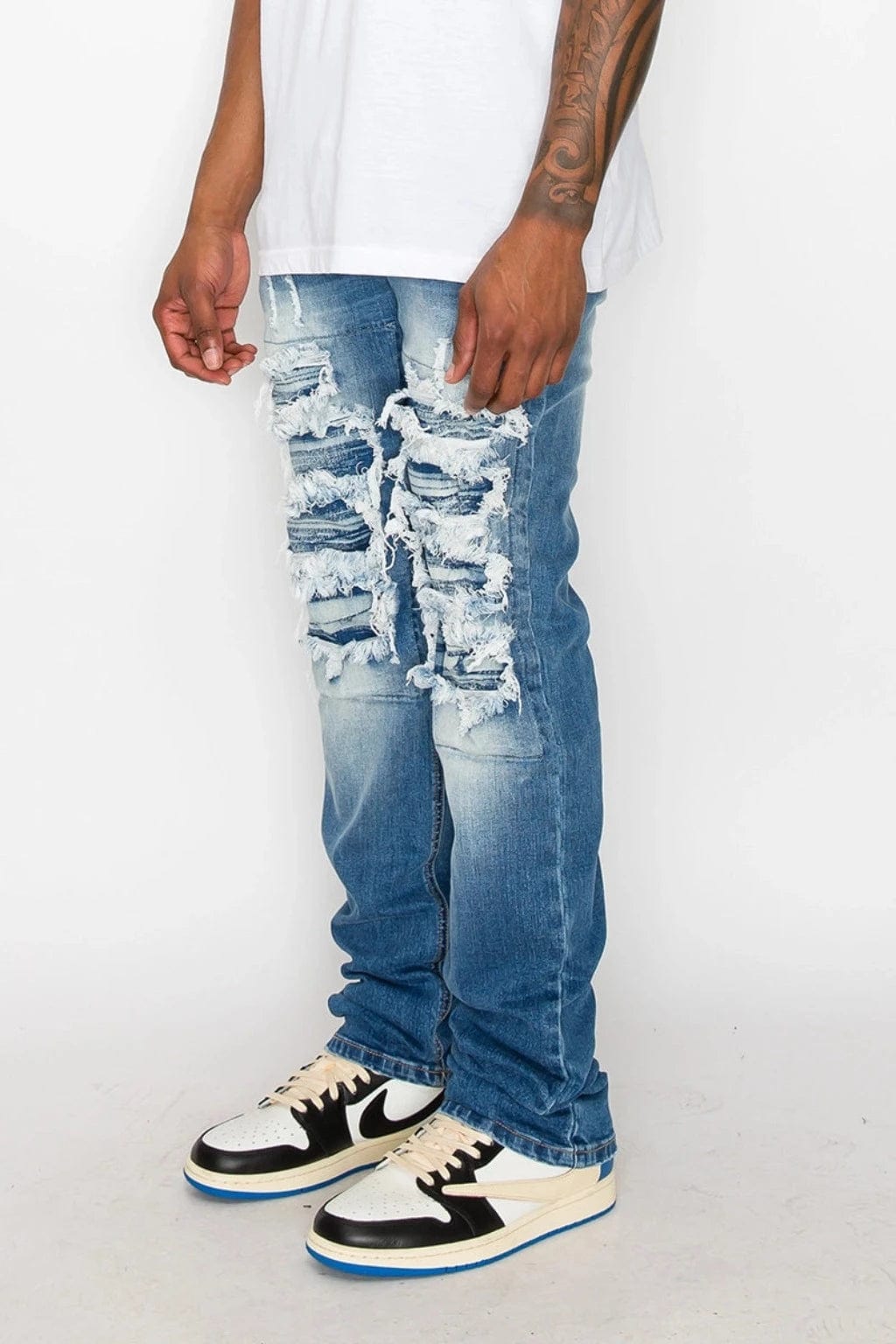 Through It Ripped Skinny Flared Jeans - Blue