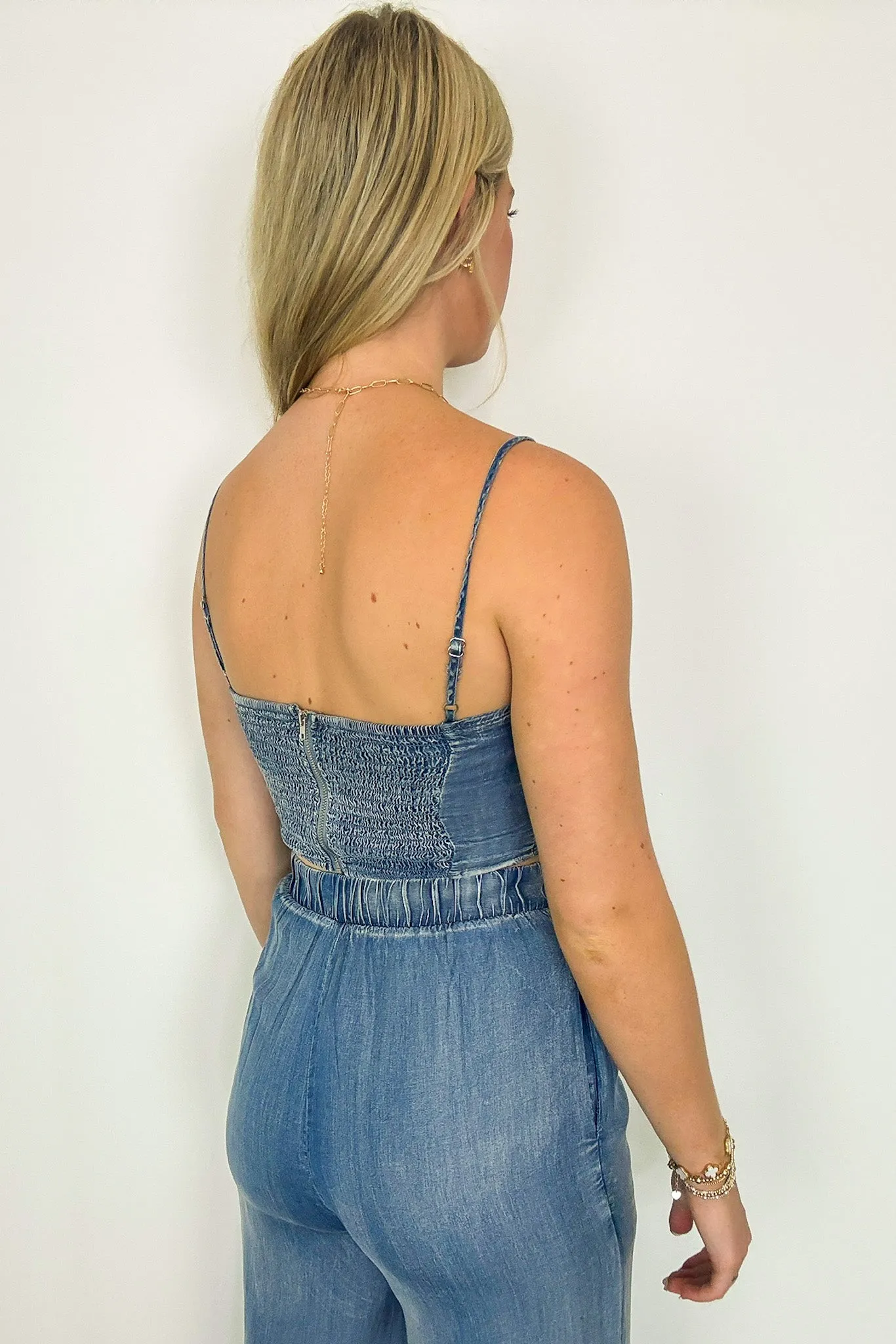 Trendy Bliss Chambray Corset Tank Top