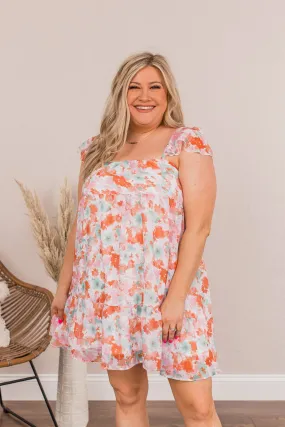 Uplifting Confidence Babydoll Mini Dress- Coral & Green