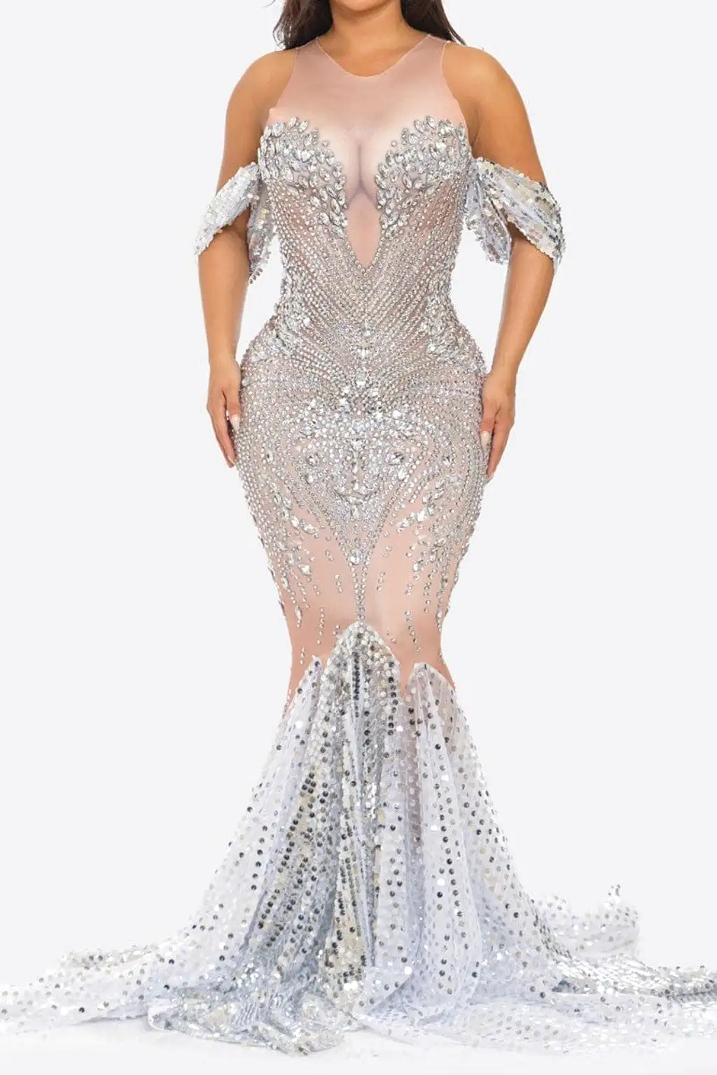 Valerie 3D Cleavage Diamante Maxi Dress