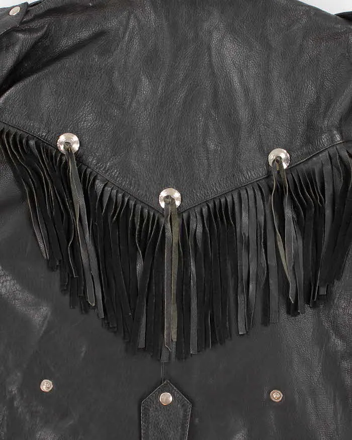 Vintage 80s Fringe Thick Leather Jacket - M