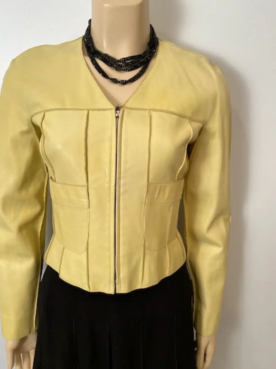 Vintage Chanel 99P, 1999 Spring yellow soft lambskin leather jacket FR 34 US 2/4