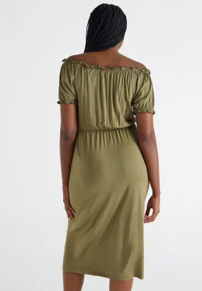 Womens Khaki Gypsy Buttoned Midi Dress