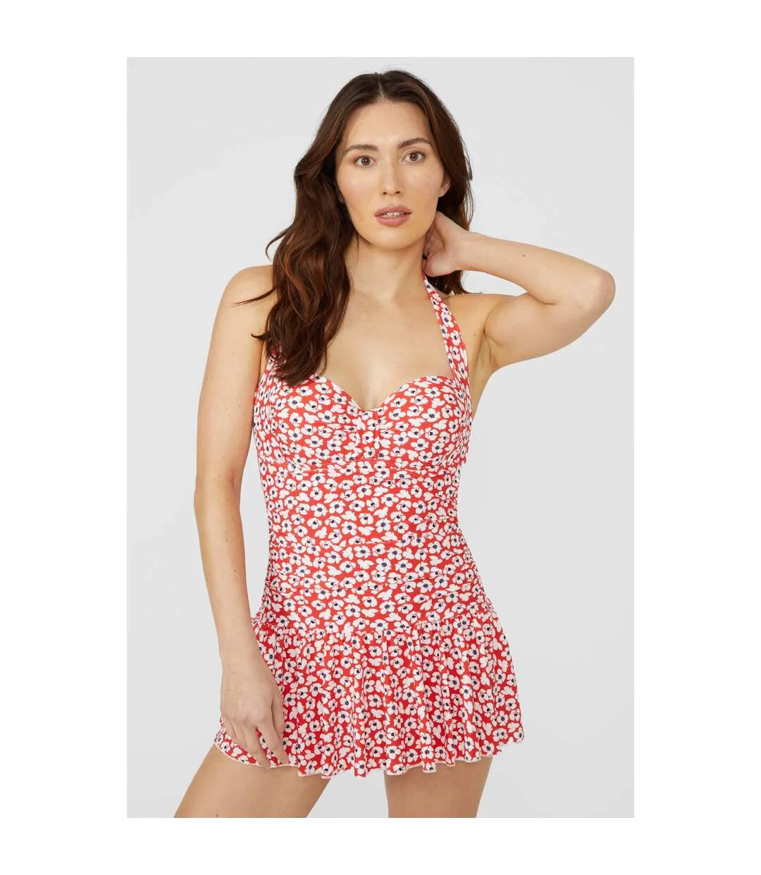 Womens/ladies ditsy print skirted one piece swimsuit red Debenhams